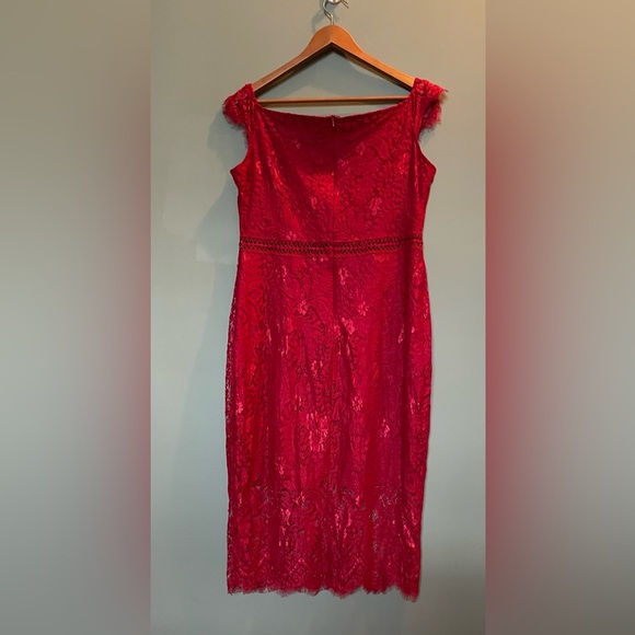 ALLANDWELL Womens Red Floral Lace Short Sleeve Knee Length Bodycon Dress Size XL - Picture 6 of 12